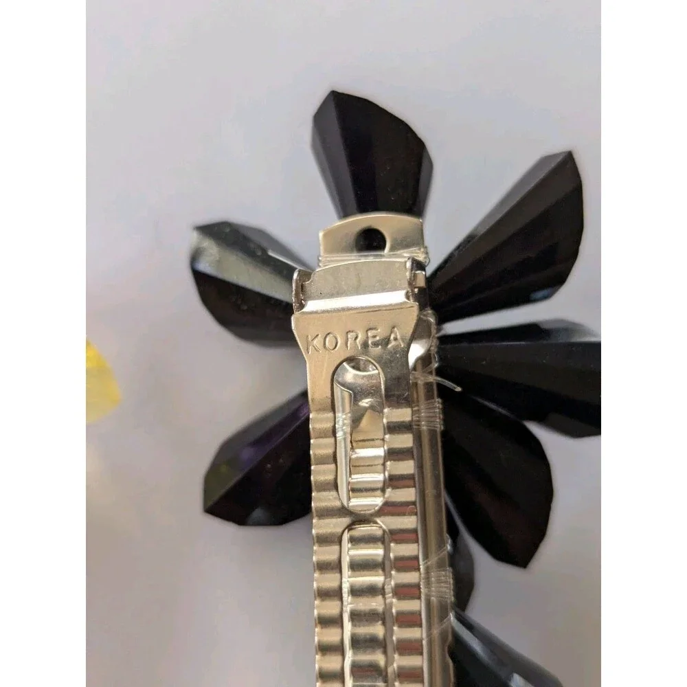 Vtg 80s Lucite Hair Barrette Clips Lot Of 3 Fancy Disco Rainbow Black Clear EUC